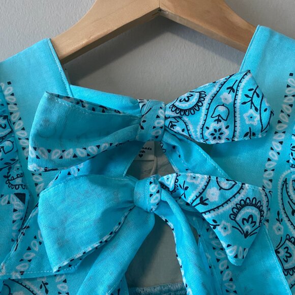 Handmade Children's 100% Cotton Blue Paisley Back Bows Dress - Picture 10 of 14